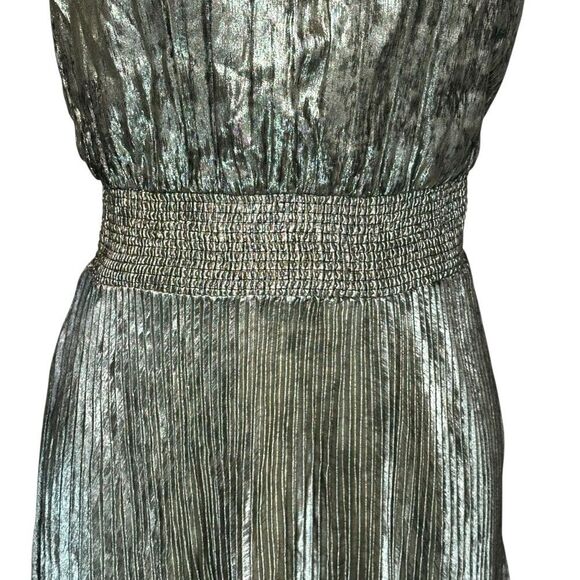 Vince Camuto Green Gold High Neck Pleated Halter Cocktail Dress | 8 - Picture 6 of 10